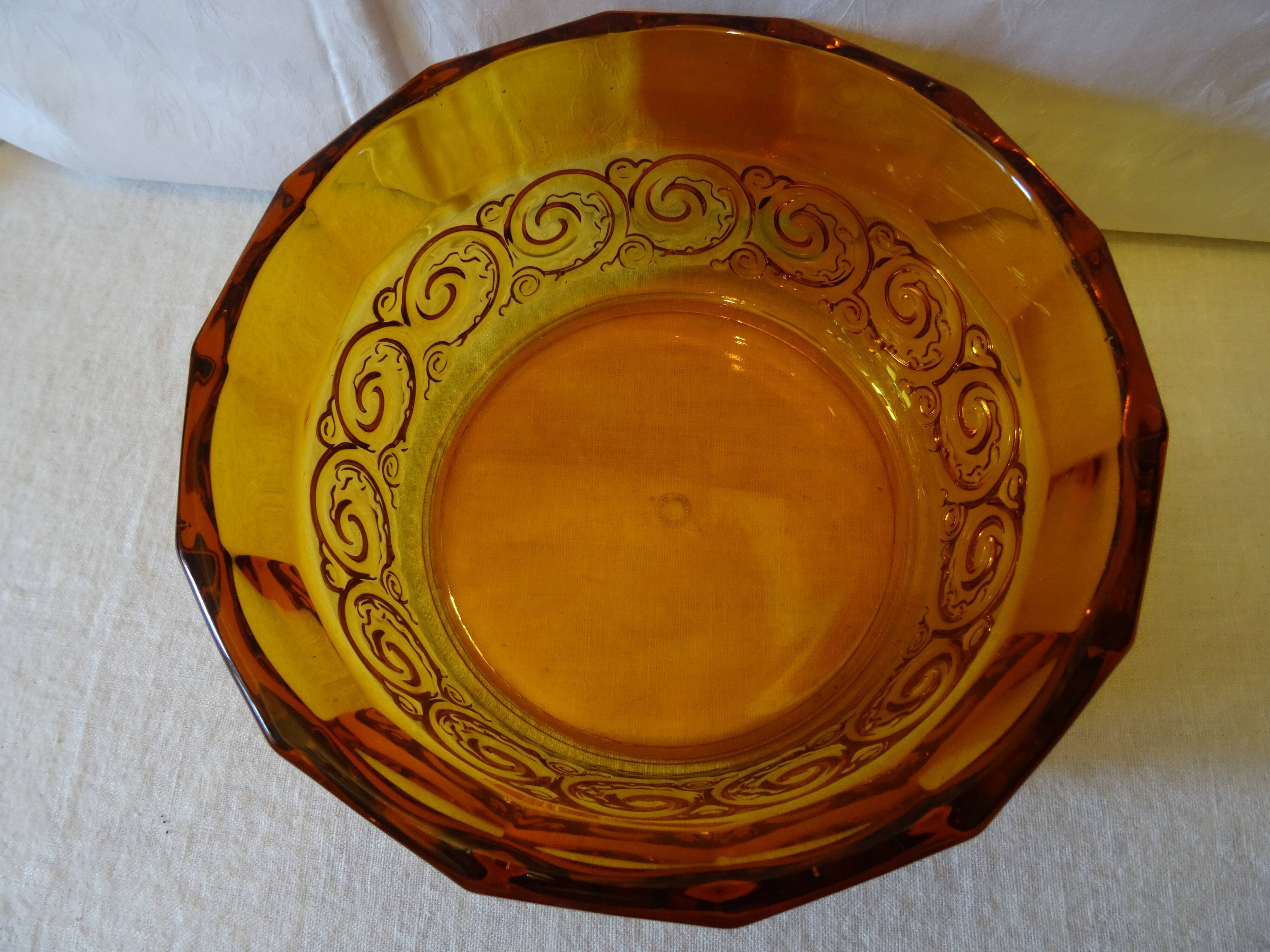 Art deco amber glass bowl