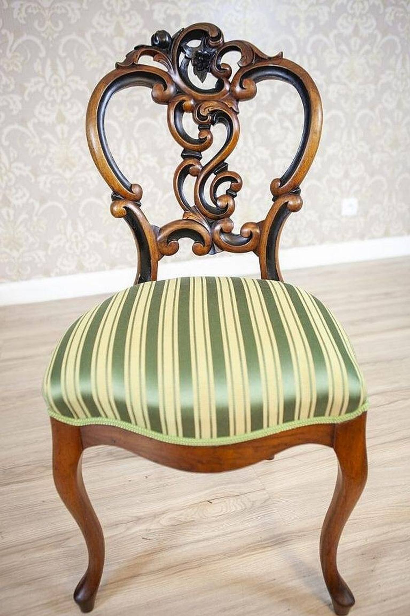 Vintage Walnut Chairs in Light Green, 1890s, Set of 5