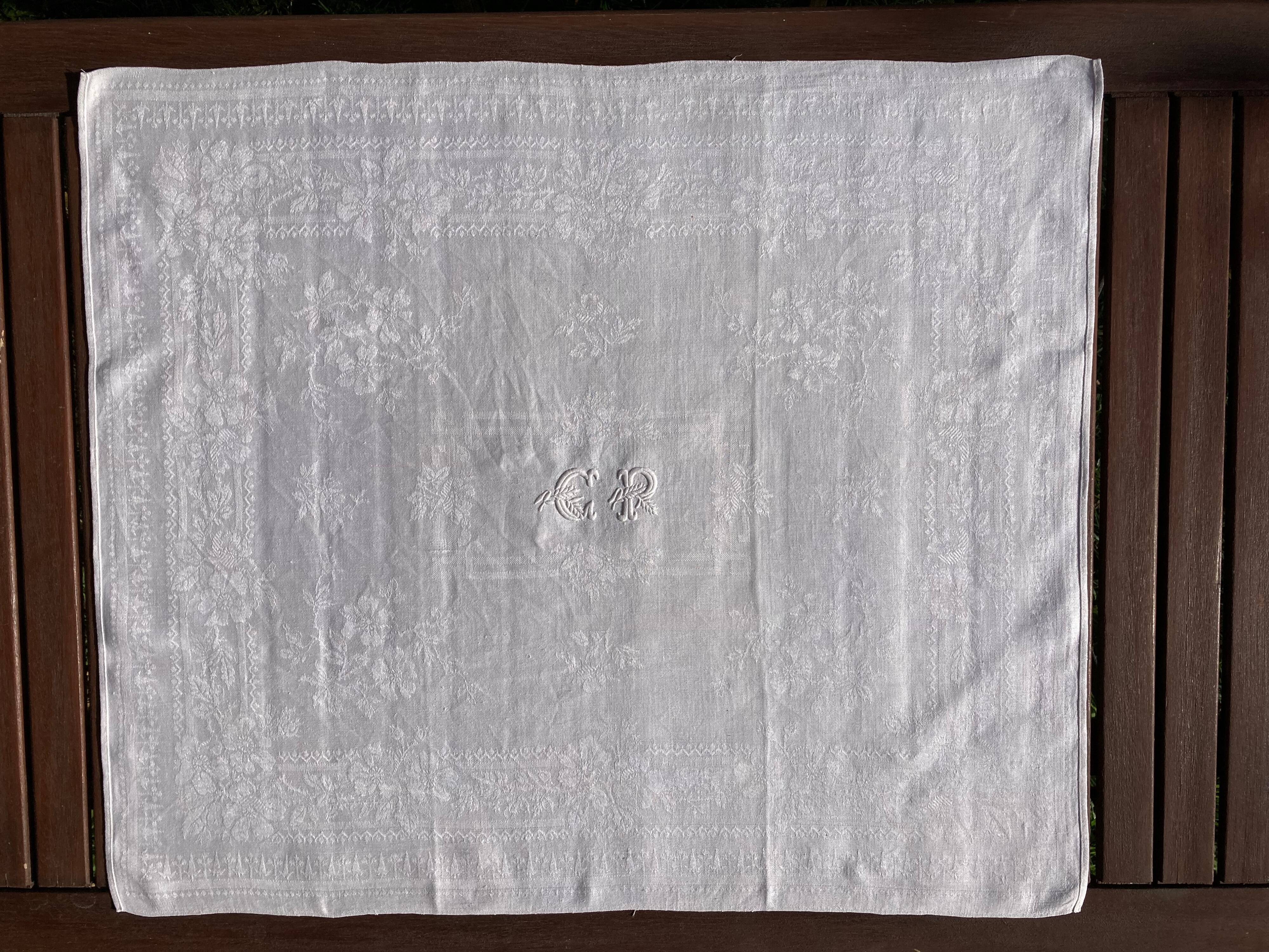 10 old damask and monogrammed napkins