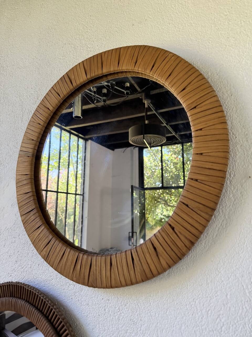Trio de miroirs osier tressée années 50