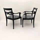 Art Deco Armchairs in Black Lacquer and Black-Creme Fabric, 1925