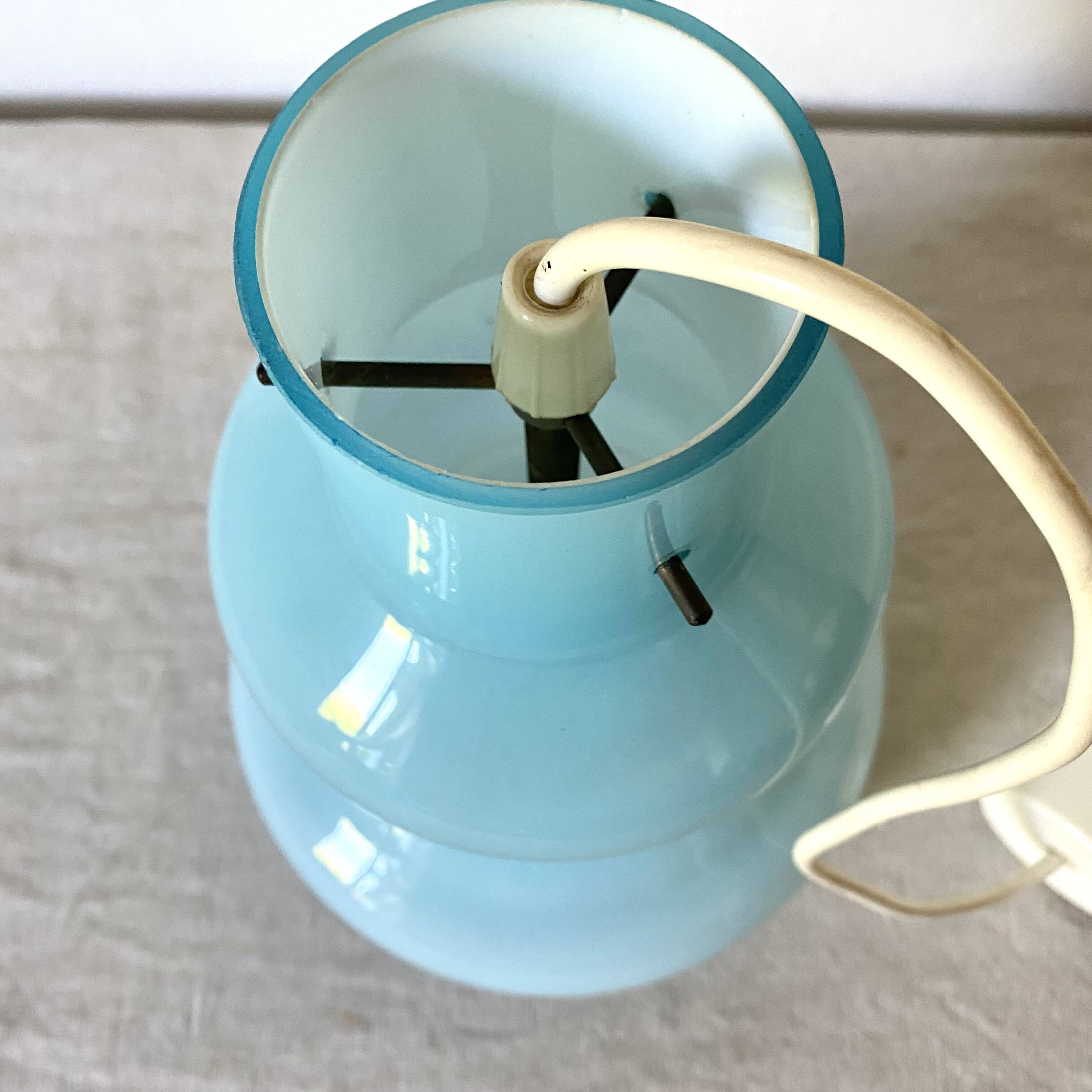 Suspension vintage en opaline bleue , 1960
