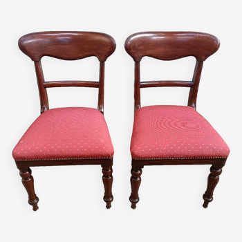 Pair of vintage English mahogany chairs, woven in red