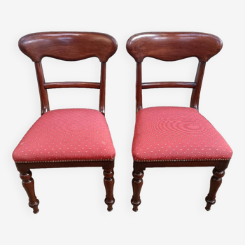 Paire de chaises anglaises vintage en acajou, tissées en rouge