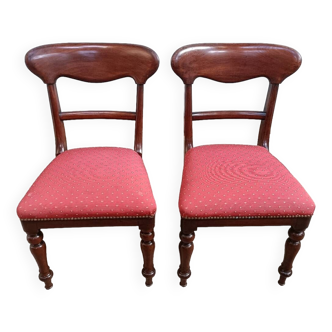 Paire de chaises anglaises vintage en acajou, tissées en rouge