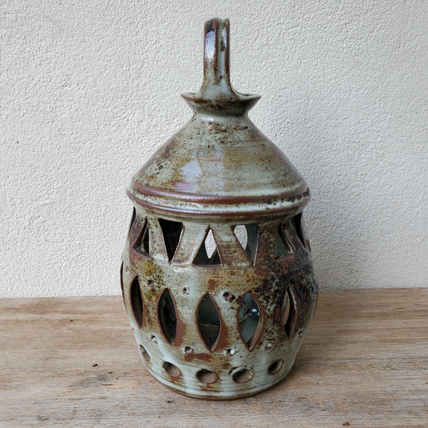 Signed sandstone lantern candle holder