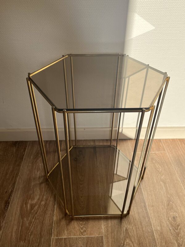 Console en laiton et verre fumé des années 70