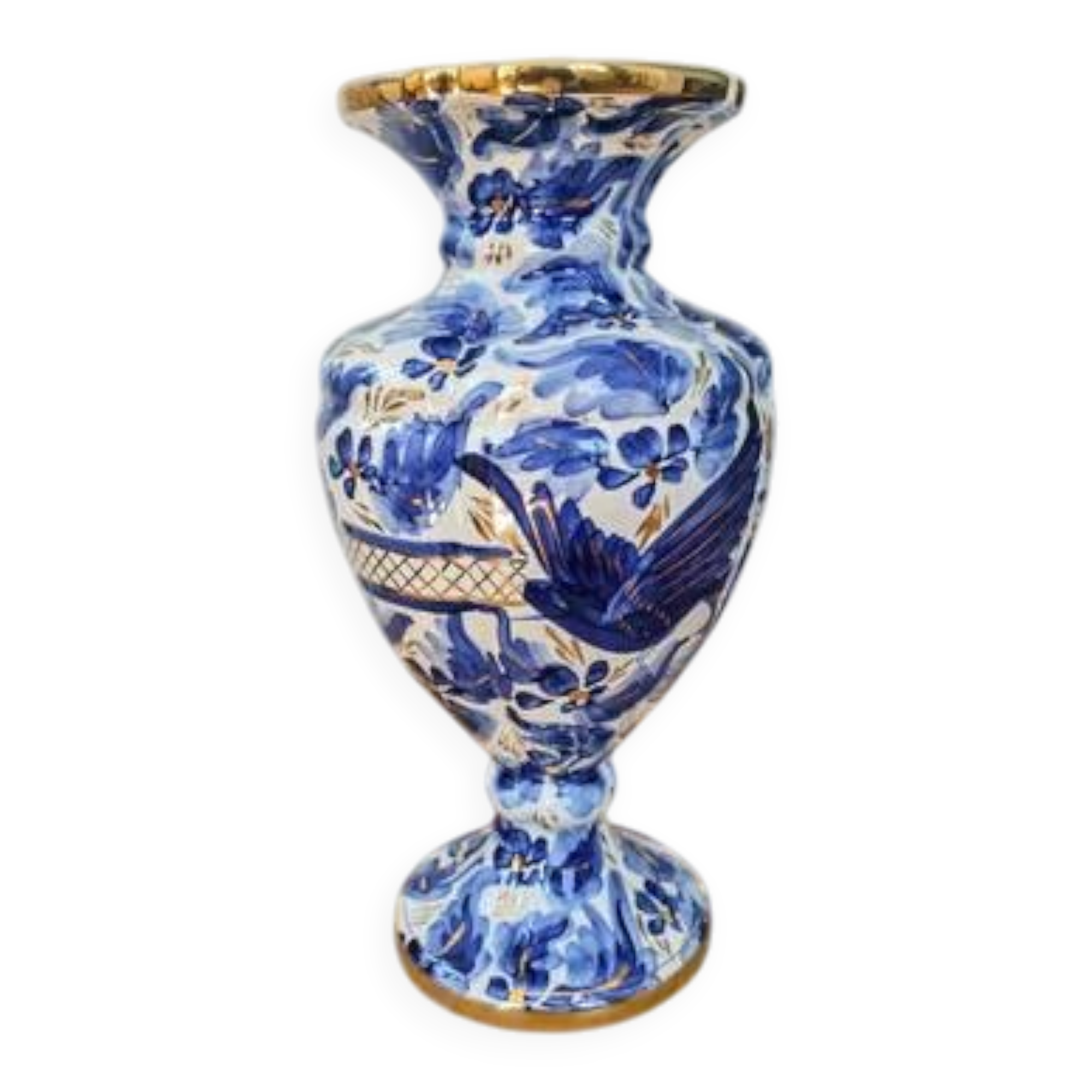 Large blue and gold vase in earthenware H.Bequet bohemian style
