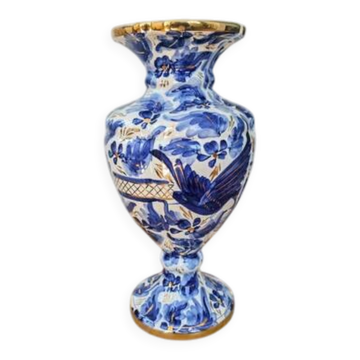 Large blue and gold vase in earthenware H.Bequet bohemian style