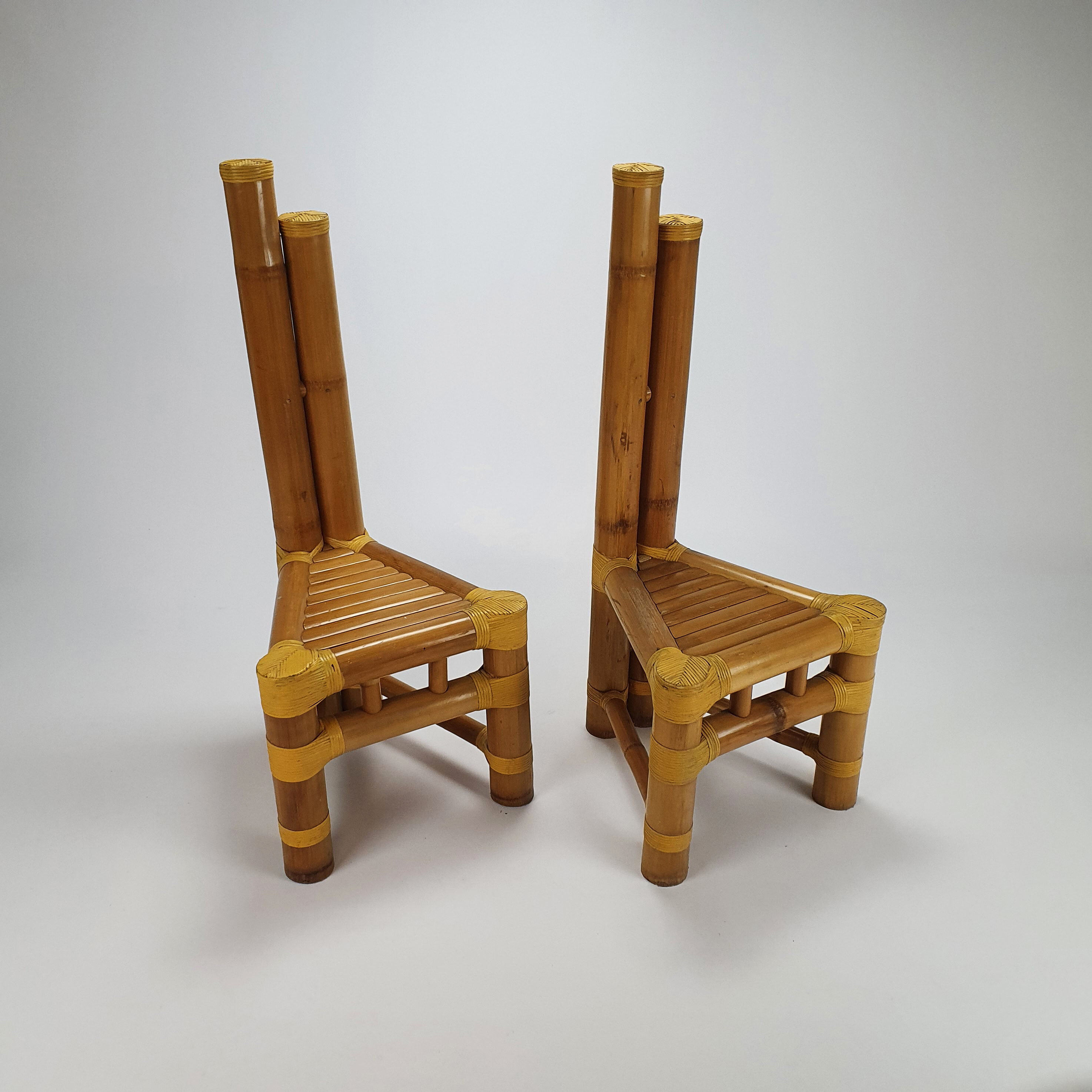 Set of 2 vintage bamboo side chairs, 1970