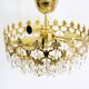 Old chandelier, gold metal crown ceiling, 4 floors, 3 fires, glass stamps. Year 80