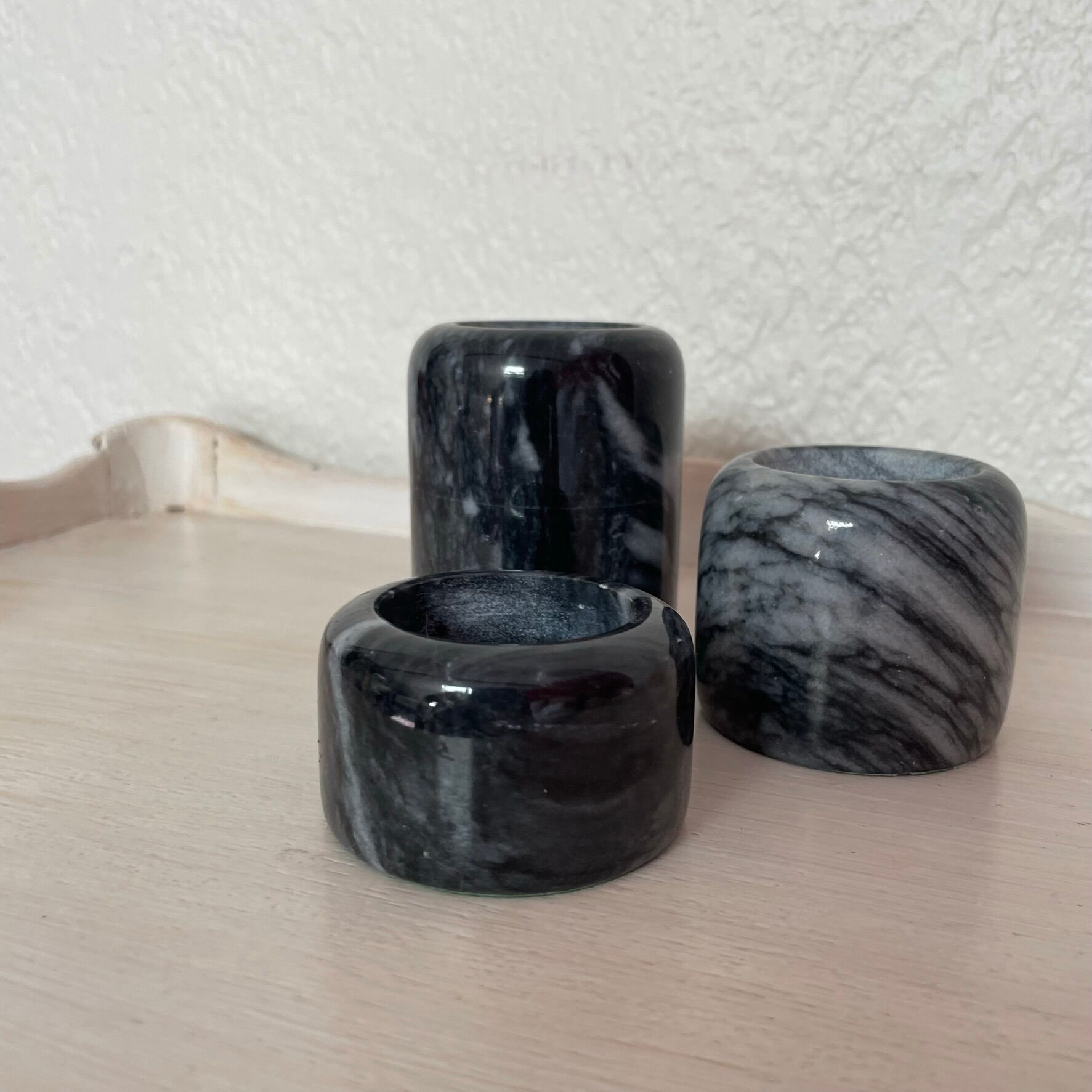 Set of 3 marble candle holders, 1980