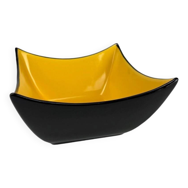 Coupe céramique émaillée noire et jaune Mid-century