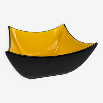 Mid-century black and yellow enameled ceramic bowl