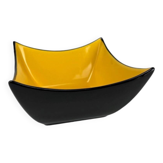 Coupe céramique émaillée noire et jaune Mid-century