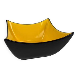 Mid-century black and yellow enameled ceramic bowl