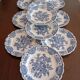 Assiettes plates anglaises Ridgway 'Windsor' bleu & blanc