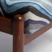Set of two GFM stools in blue linen, mid-century style, Edmund Homa, Europe, 1960s.