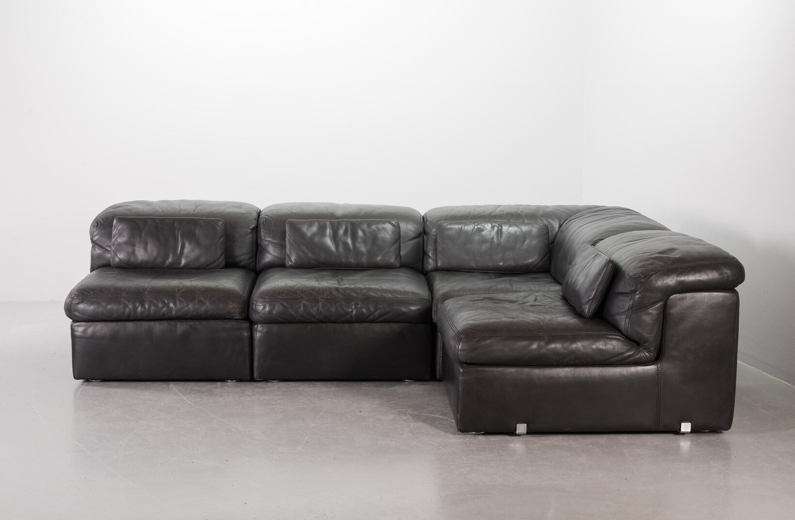 Durlet 'Jeep' Modular Sofa in Anthracite Grey Leather, Belgium 1970s