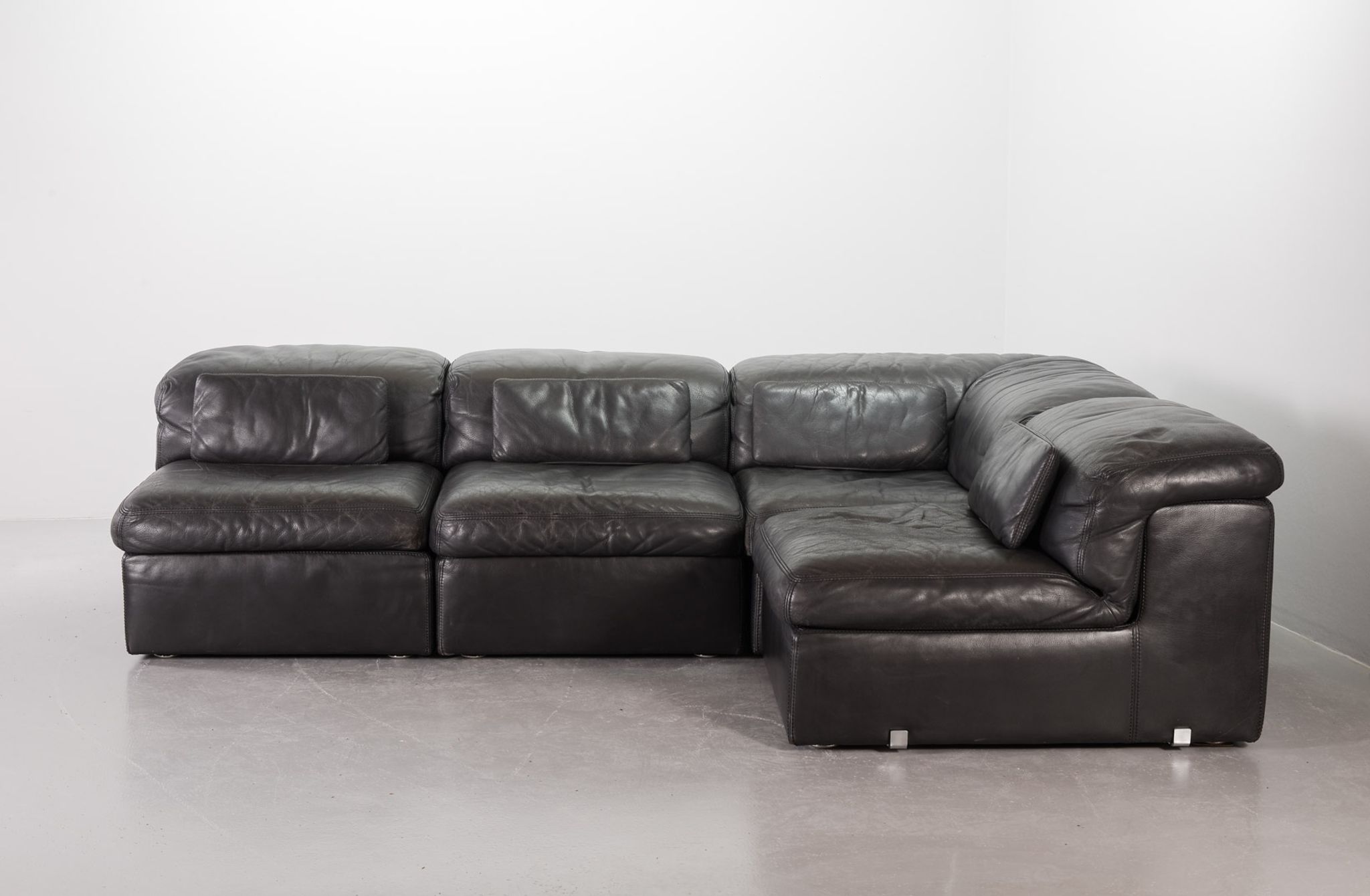 Durlet 'Jeep' Modular Sofa in Anthracite Grey Leather, Belgium 1970s