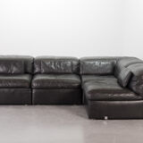 Durlet 'Jeep' Modular Sofa in Anthracite Grey Leather, Belgium 1970s