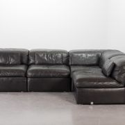 Durlet 'Jeep' Modular Sofa in Anthracite Grey Leather, Belgium 1970s