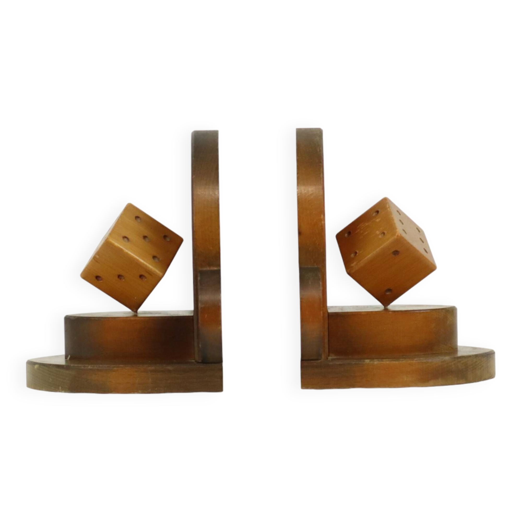Vintage Wooden Dice Bookends Art Deco Style