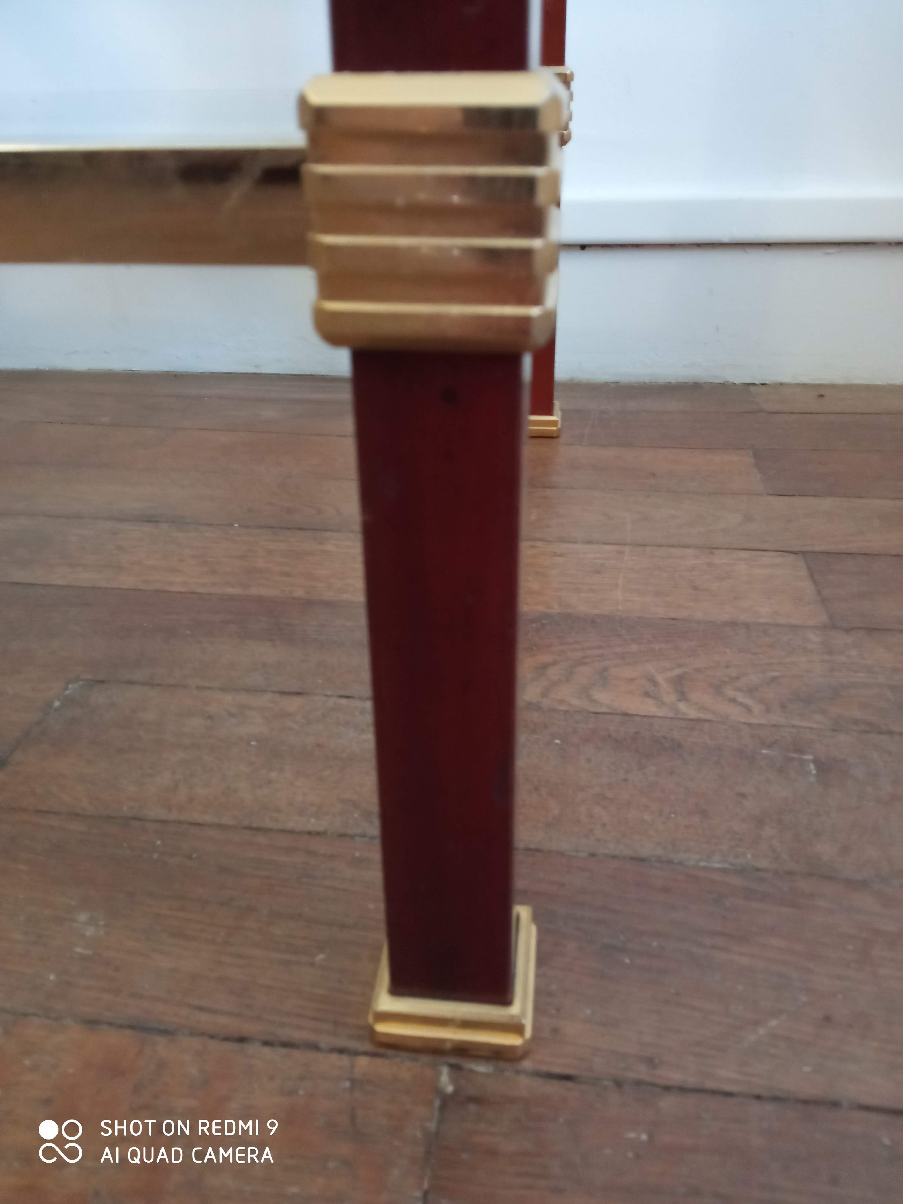Roche Bobois coffee table in wood, brass and 70s glass