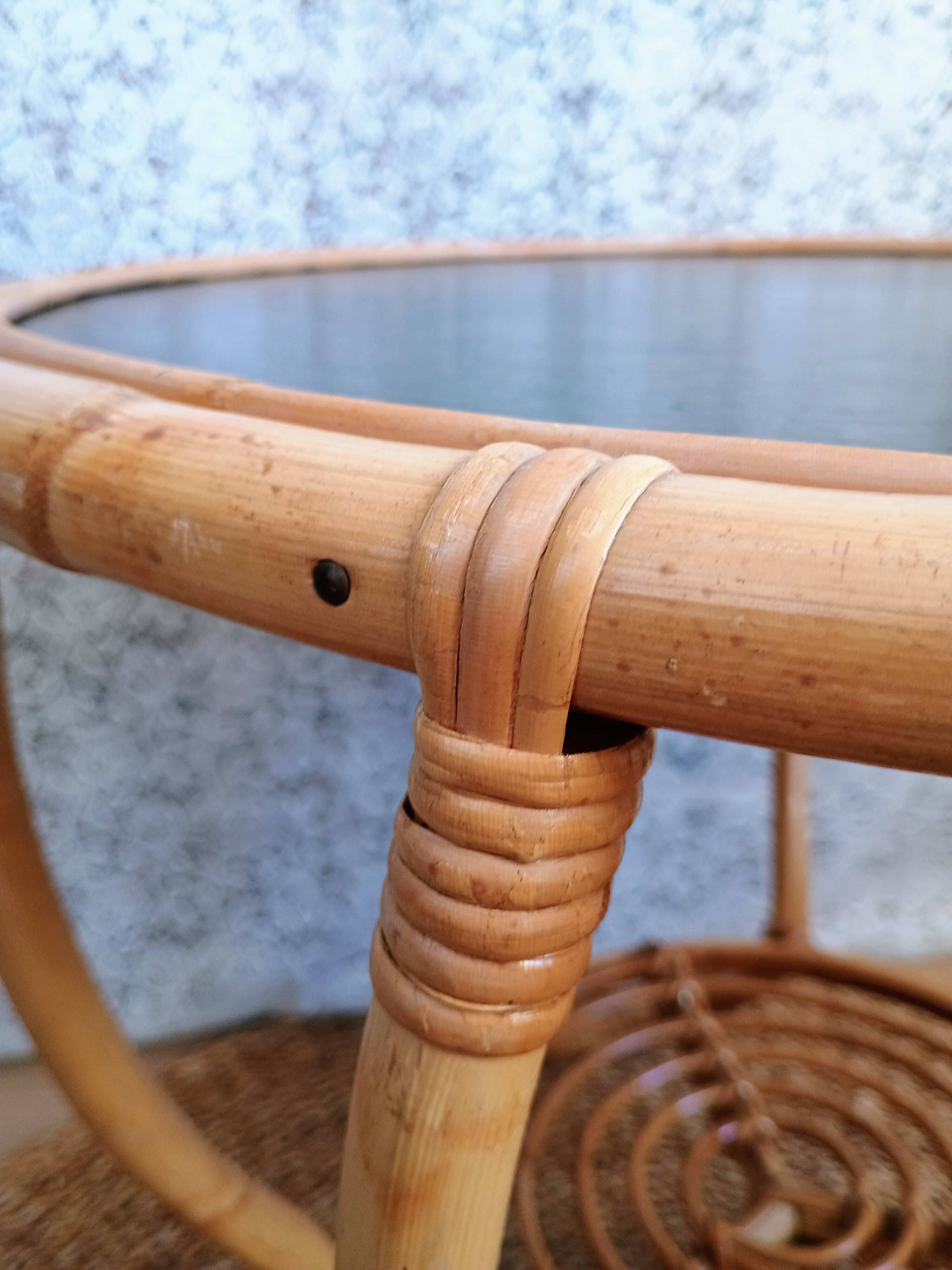 Round vintage rattan coffee table