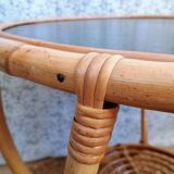Table basse ronde en rotin vintage