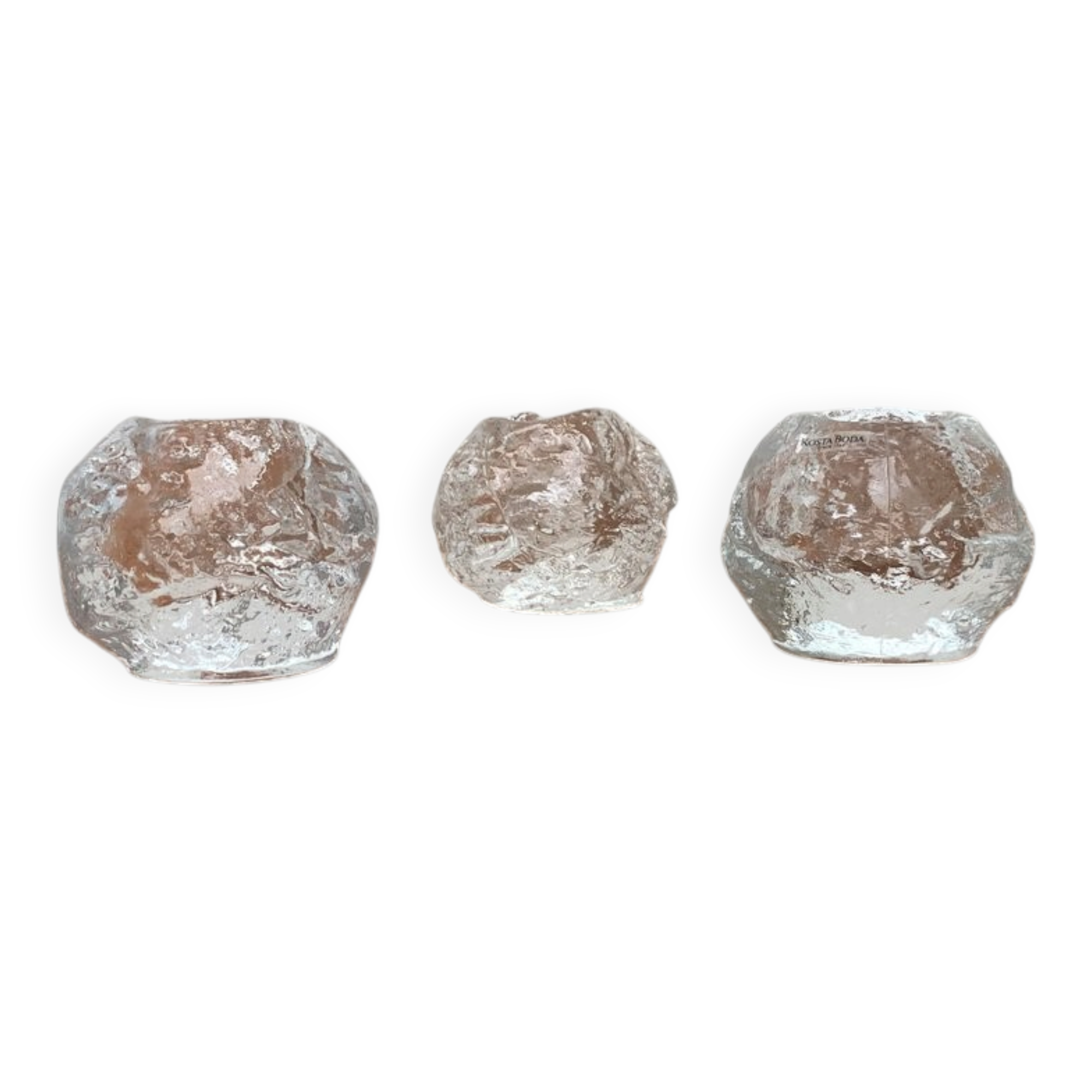 Bougeoirs Vintage Boule de Neige en Verre Suédois par Ann Wärff pour Kosta Boda, Lot de 3
