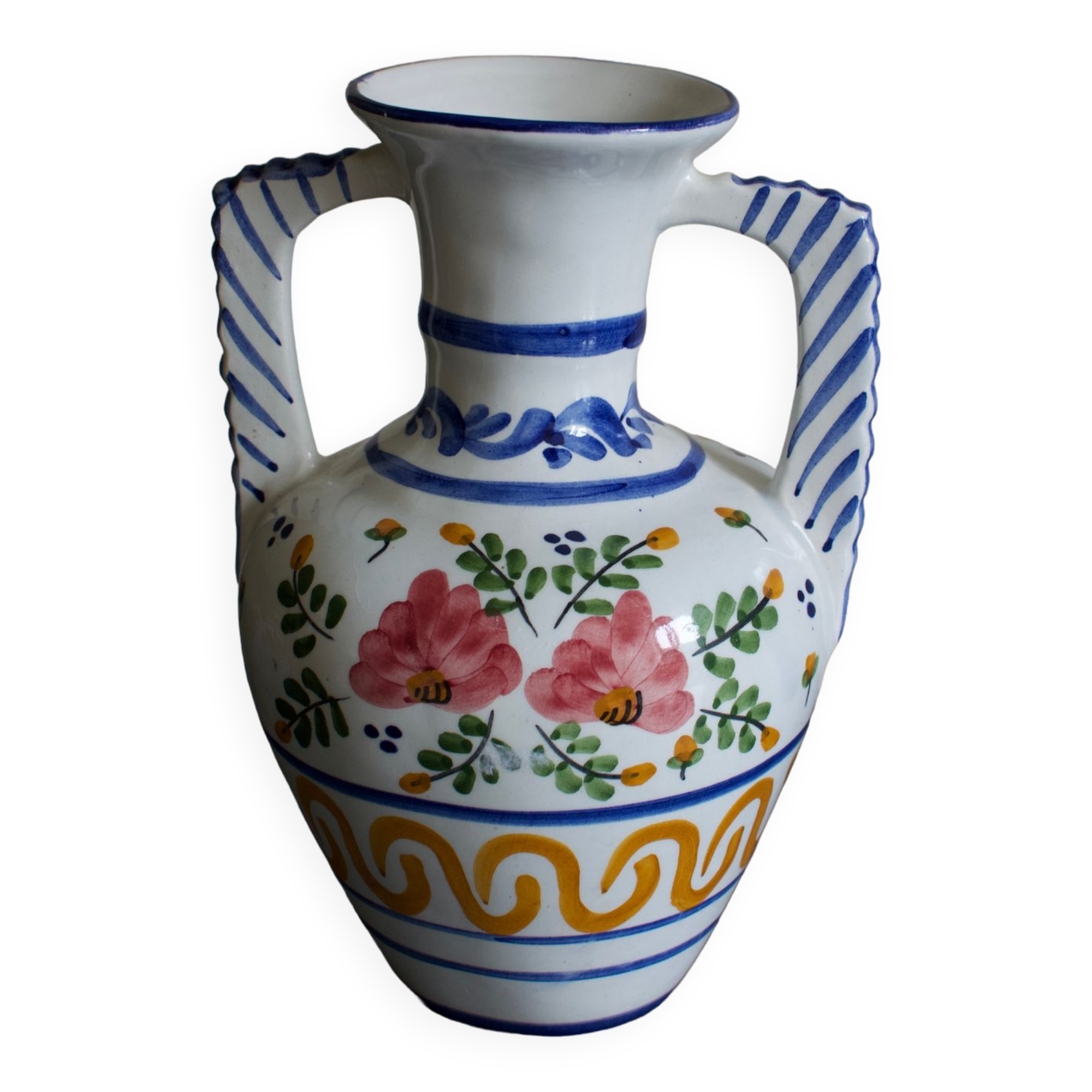 Vase with two handles in Italian ceramic