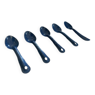 Set of 5 enameled metal spoons