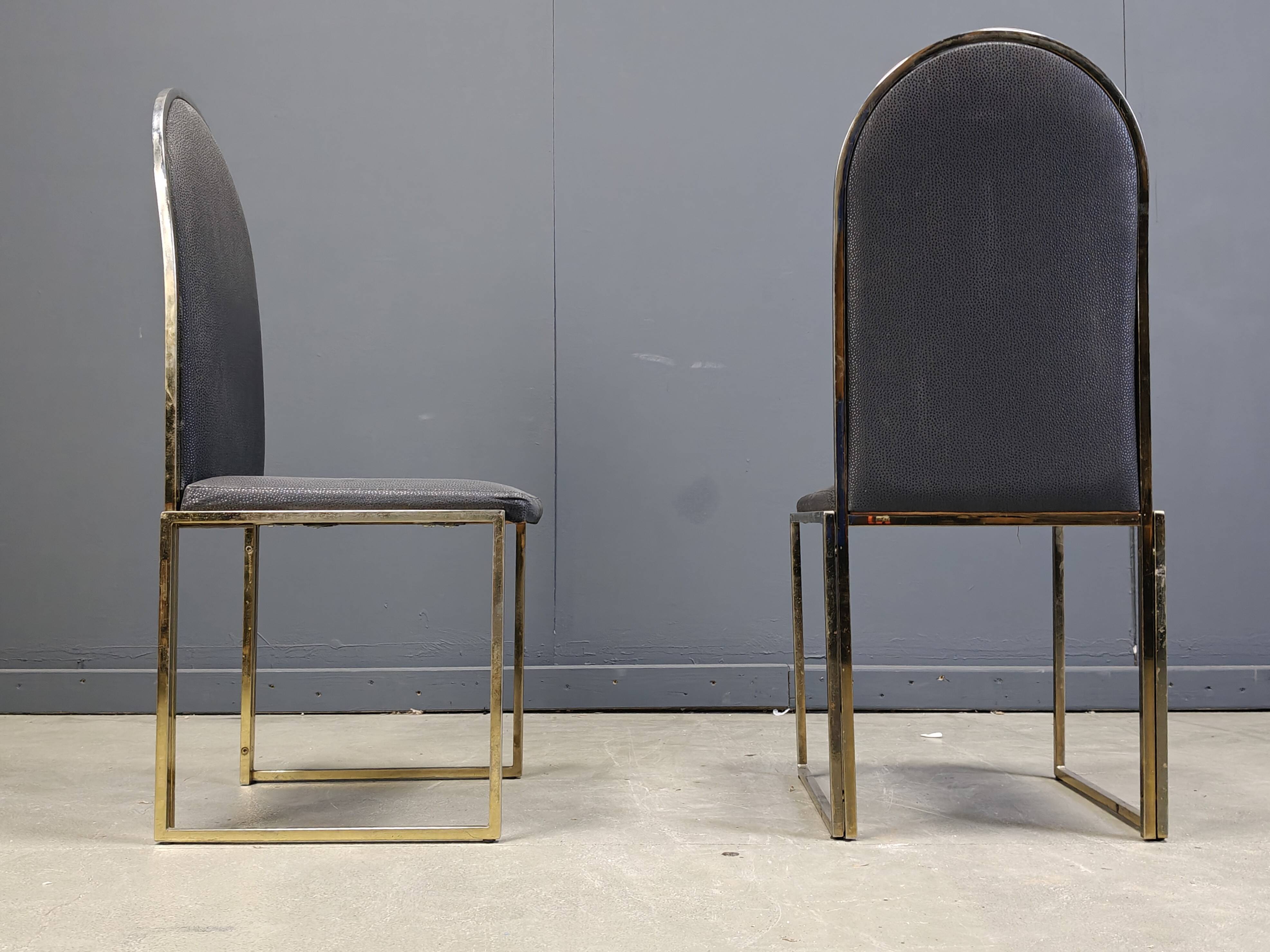Chaises de salle à manger vintage en laiton de Belgochrom, années 1970