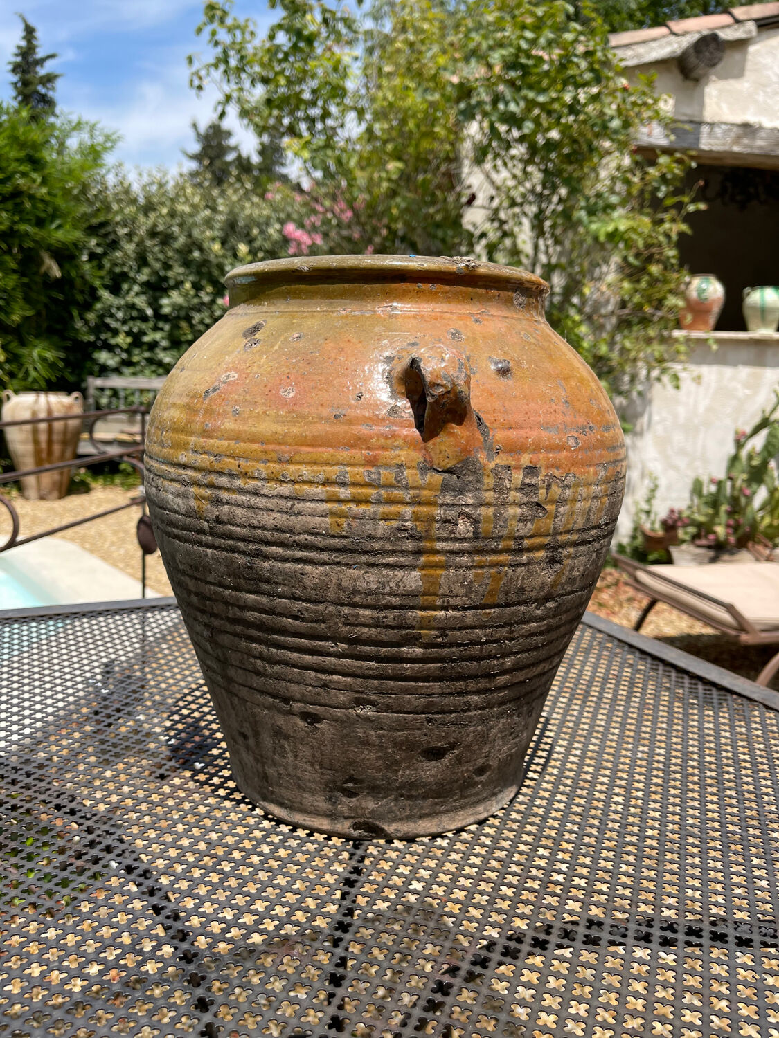 Ancient terracotta pottery jar from the 19th century.