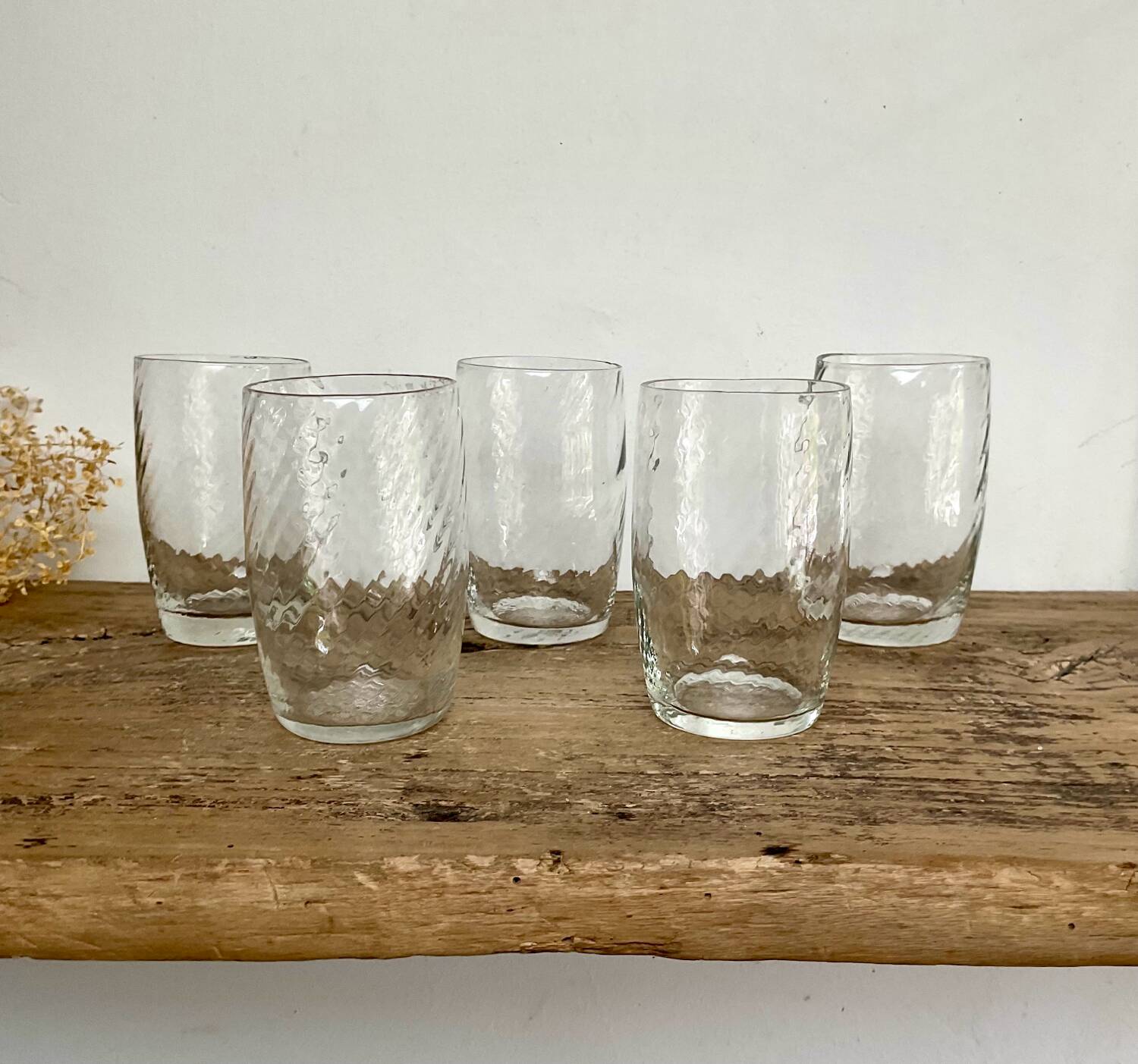 9 small vintage twisted glasses