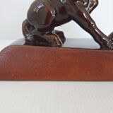 Pair of vintage leather & ceramic bookends
