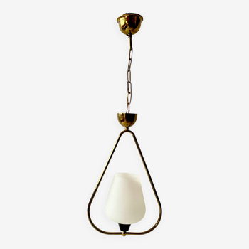 Modernist pendant lamp in white sandblasted glass and brass