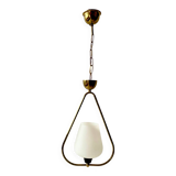 Suspension moderniste en verre sablé blanc et laiton