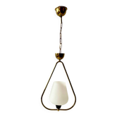 Modernist pendant light in white sandblasted glass and brass