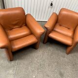 Pair of Italian designer leather armchairs