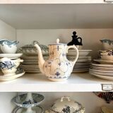 Cafetière Sarreguemines en faïence blanche et bleue, service "Copenhague" - début XXème