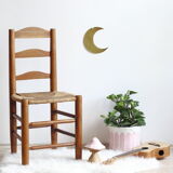 Set of six 1950s chairs in solid wood and straw