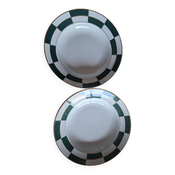 Assiettes Luneville damier ver et blanc 1910-1930