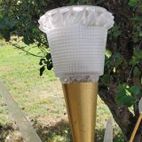 Vintage floor lamp in gilded brass with 5 glass tulips from the 50s
