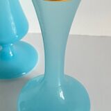 Vintage Blue Stoneware and Opaline Glass VASES