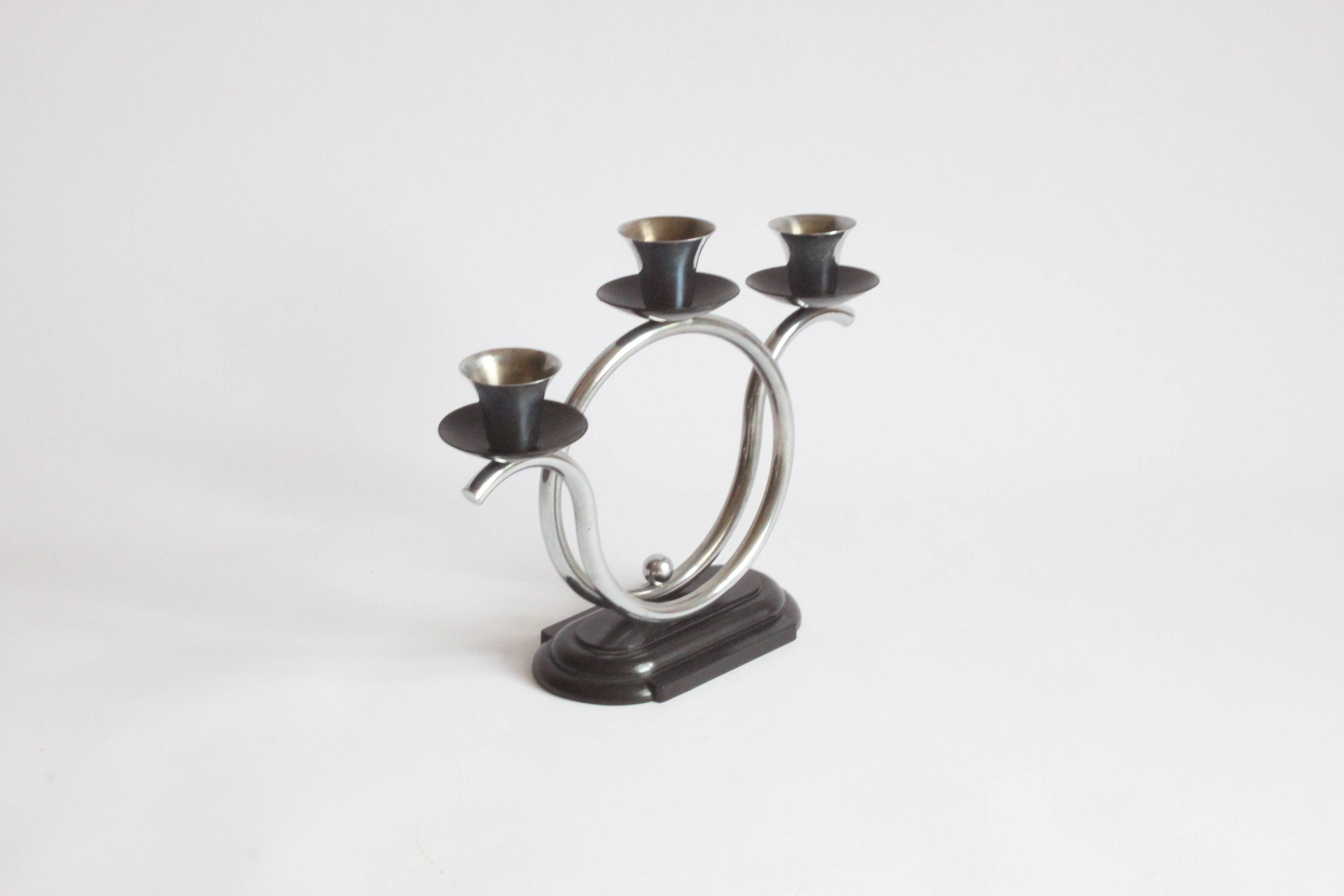 Art Deco Tubular Steel And Bakelite Candelabra, Netherlands 1930s