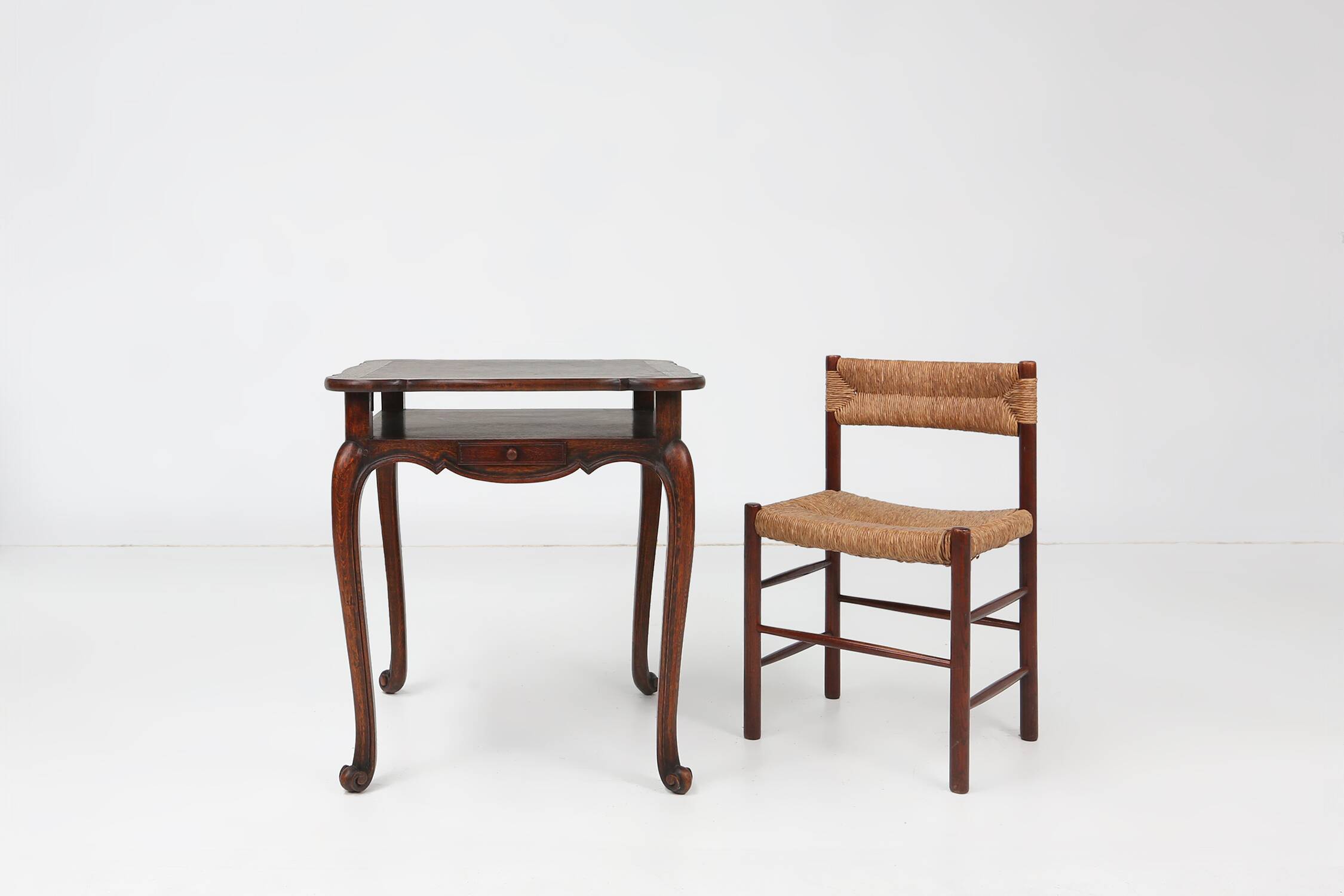 Elegant antique French card table in wood with 2 drawers, ca. 1900