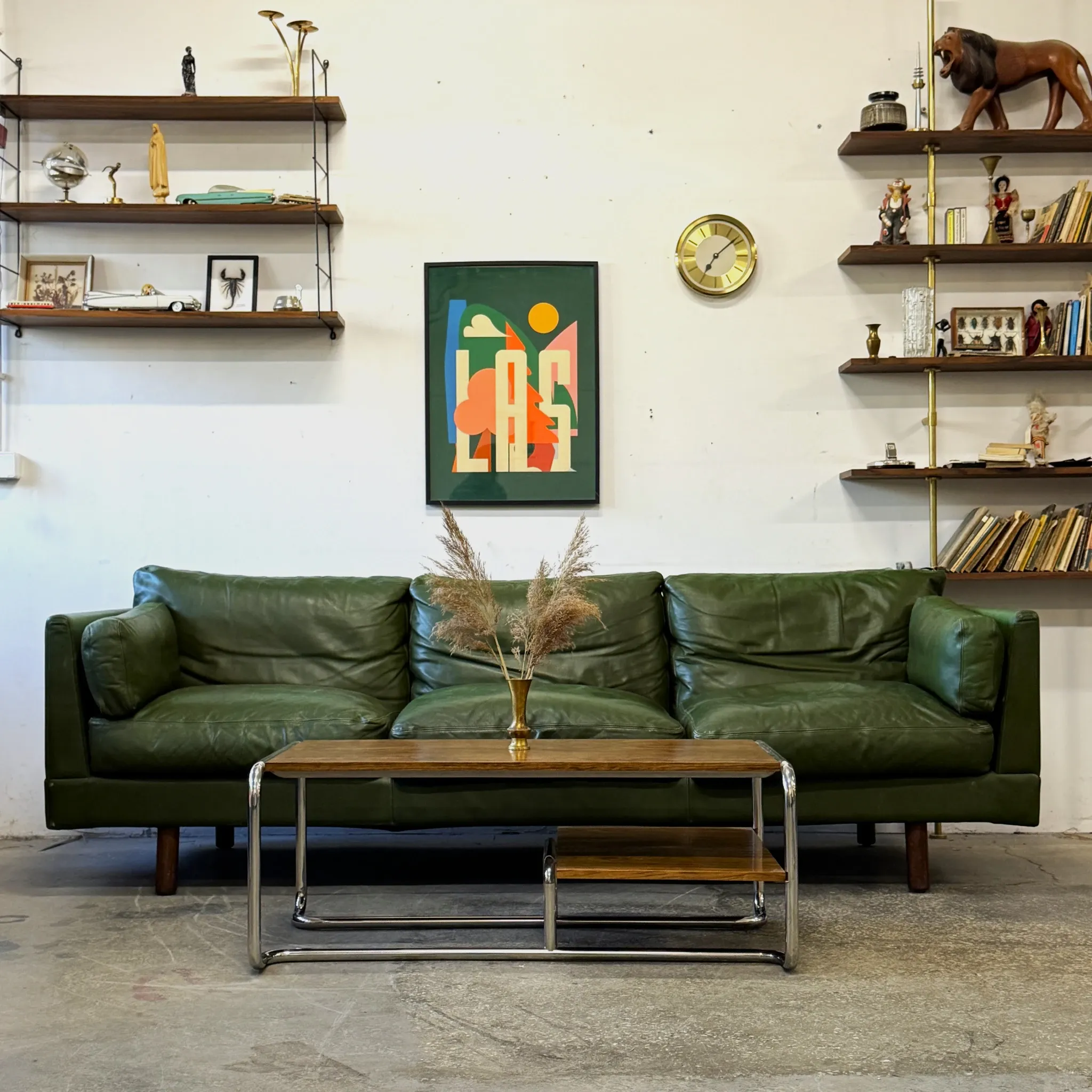 Olive leather sofa, Denmark, 1960s/70s, vintage mid-century modern