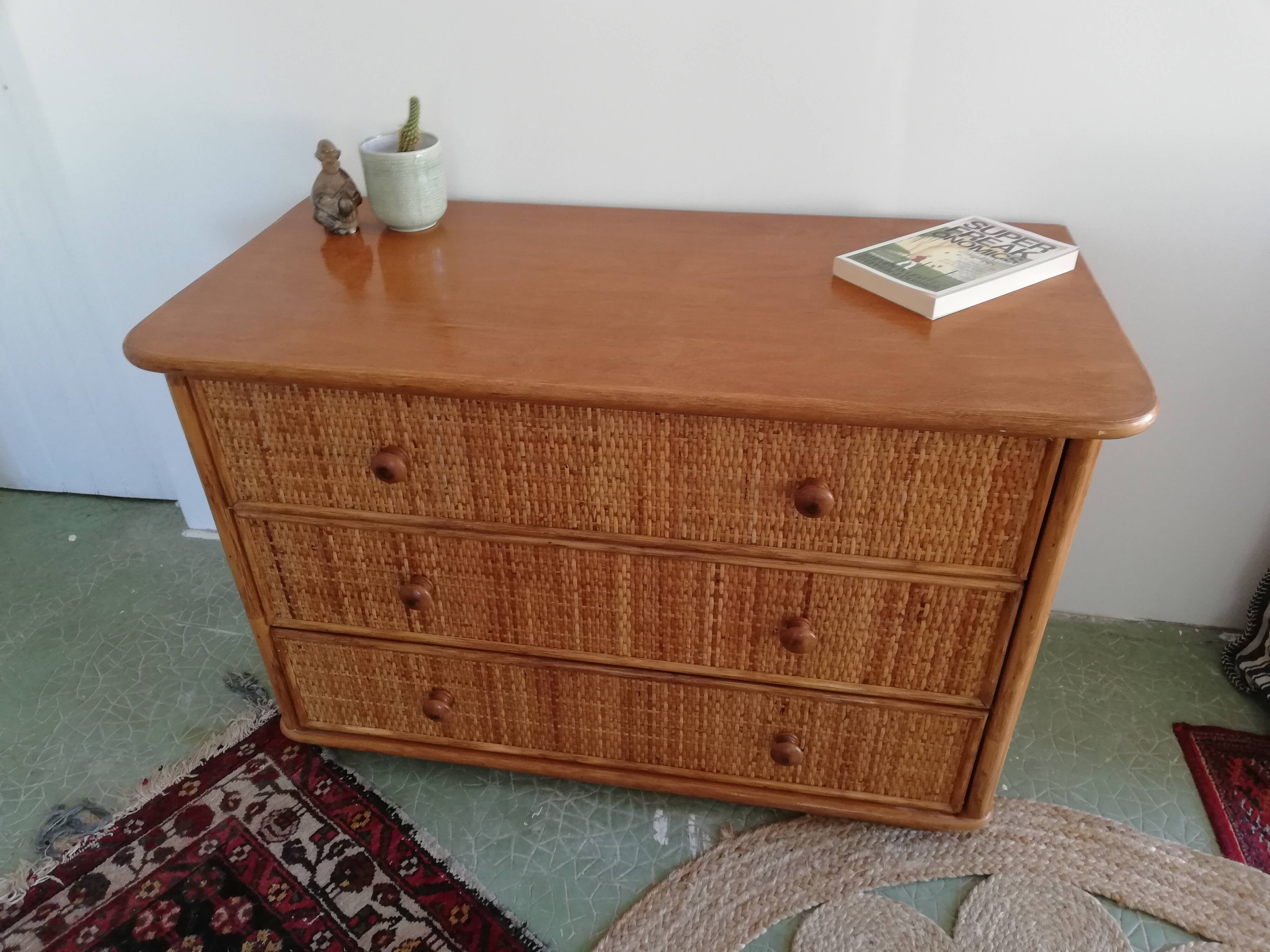 Vintage rattan chest of drawers